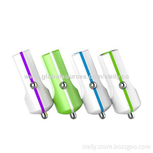 USB In-car Charger for iPhone/Samsung/Tablet. CE-/RoHS-/FCC-certified, with Fire-proofing Shell